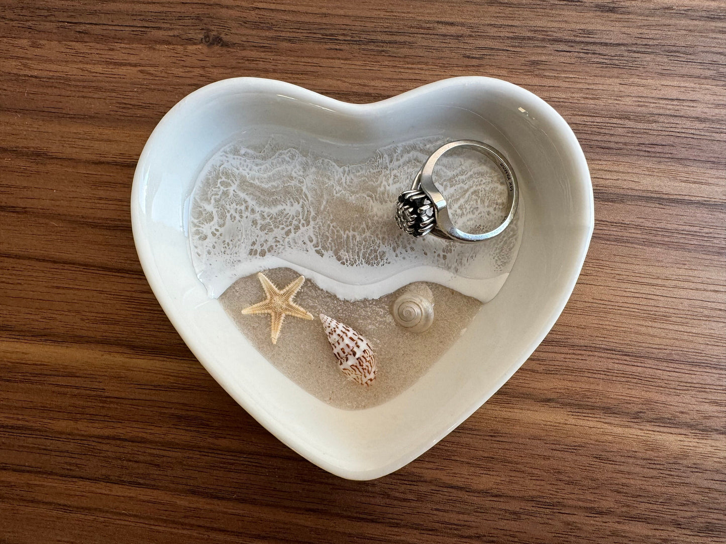 Clear Water Ring Dish - Handmade Coastal Jewelry Holder Perfect for Wedding and Engagement Gifts