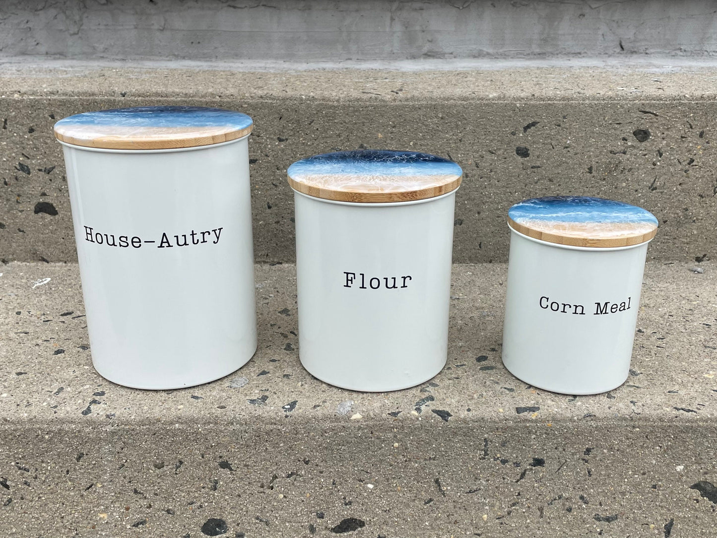 Set of 3 Kitchen Canisters, Coffee Station, Canister Set With Lid, Beach House Decor, Coastal Decorations, Gifts for Beach Lover Storage Box