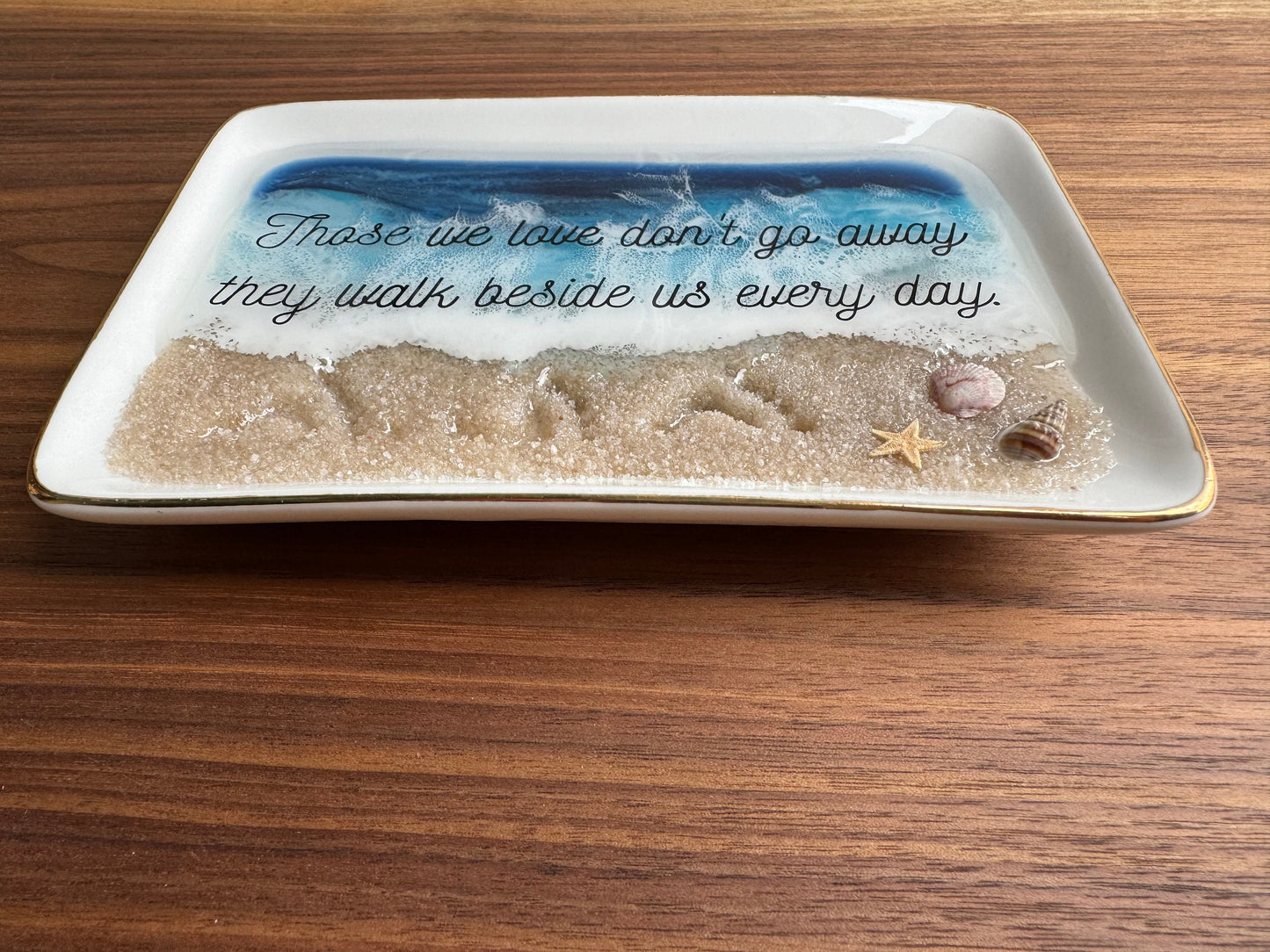 Memorial Ring Dish Custom Personalized Keepsake with Footprints for Remembering Your Loved One, Custom Ocean-Inspired Gift for loss of Mother, Father, Mom, Dad, Husband, Wife, or Partner Cremated Remains Cremains