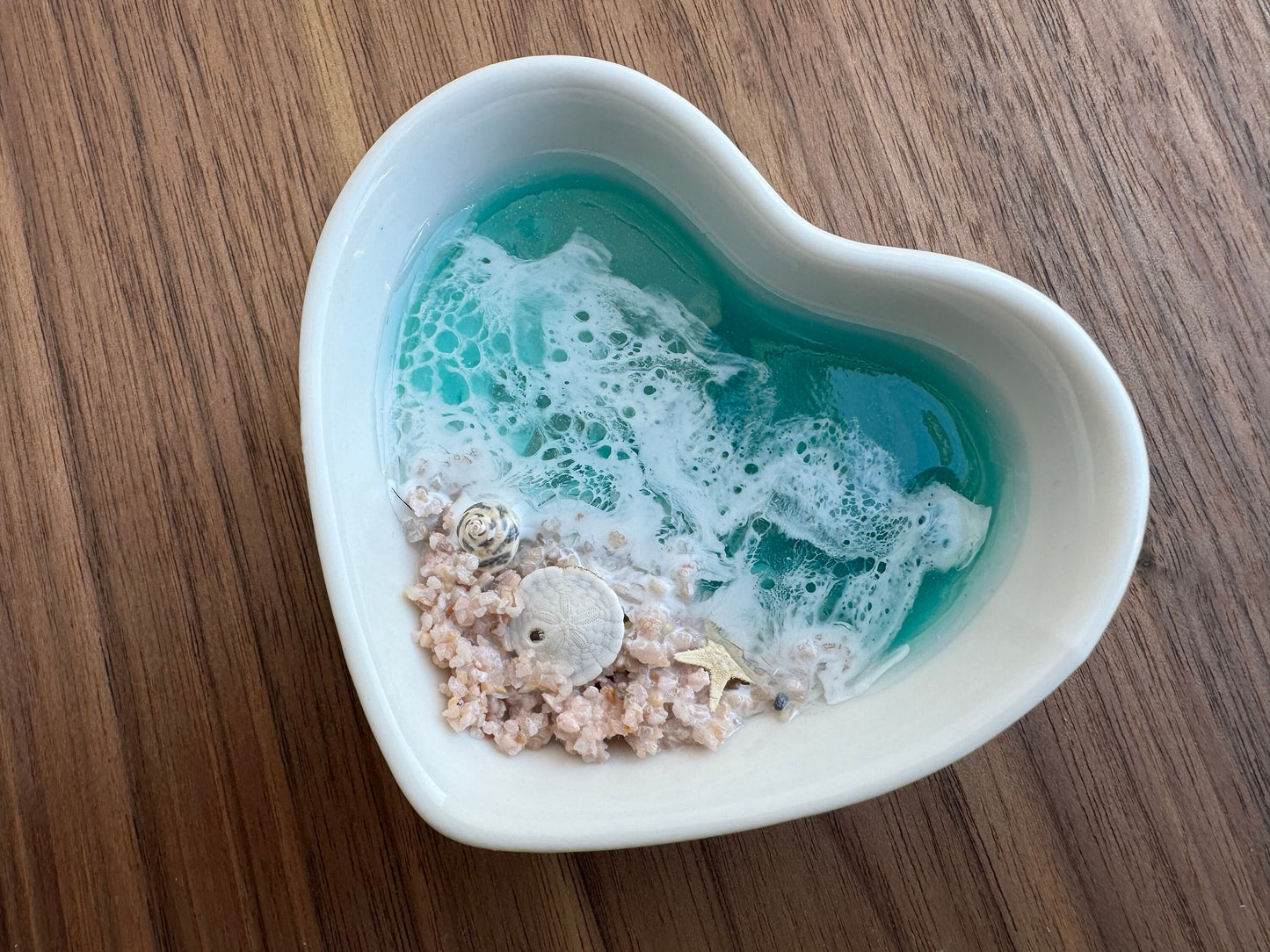 Turquoise Water and Pink Sand Ring Dish Coastal Jewelry Holder for Beach Lovers Perfect Nautical Gift and Home Decor