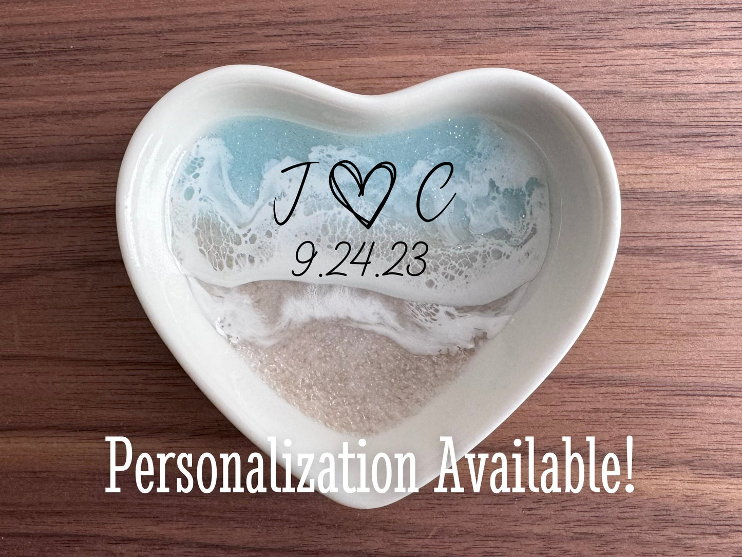 Heart-Shaped Ring Dish in Light Cinderella Blue Water, Handmade Ceramic Jewelry Holder, Ocean-Inspired Trinket Tray